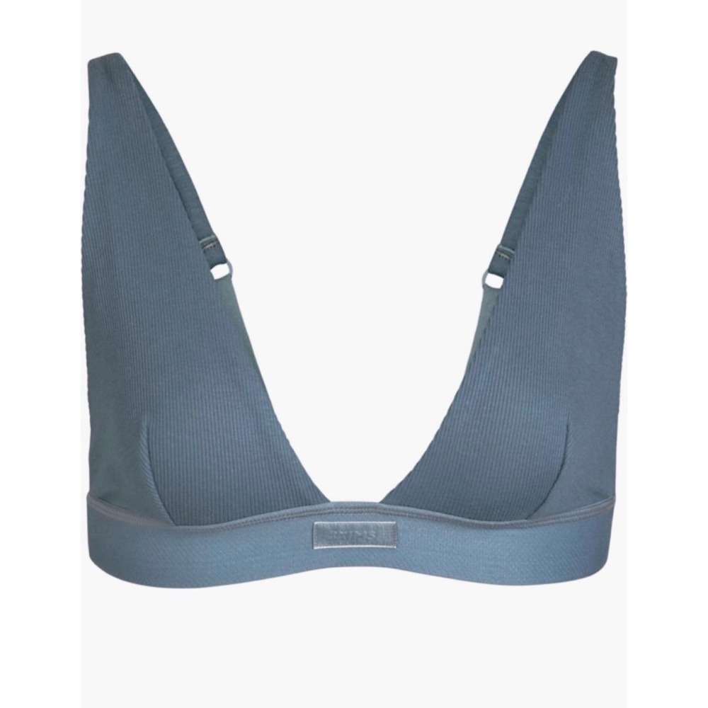 SKIMS Cotton Rib Triangle Bralette Slate Blue Grey Size XS